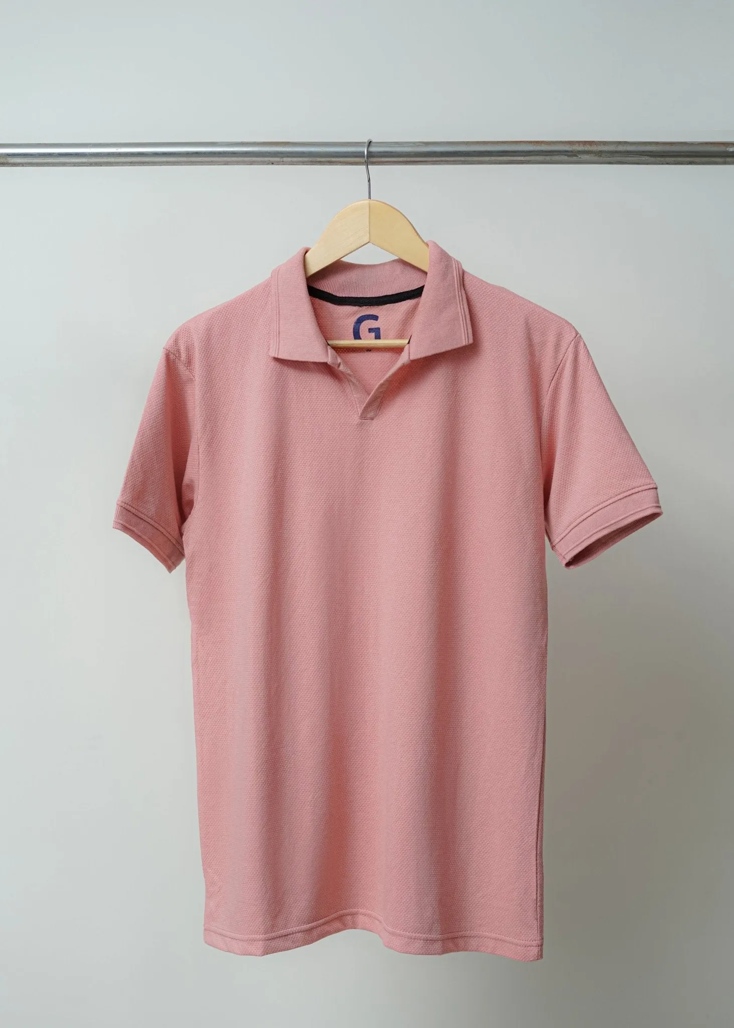 TEXTURED KNIT PEACH POLO SHIRT