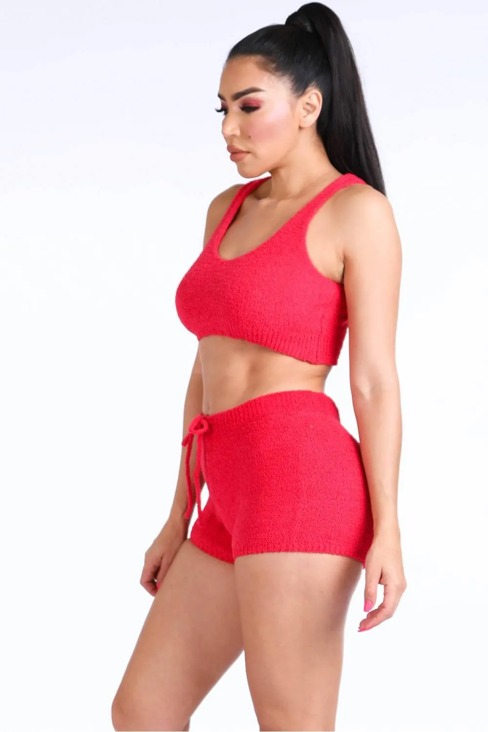 Textured Knitted Tank Top Short Set