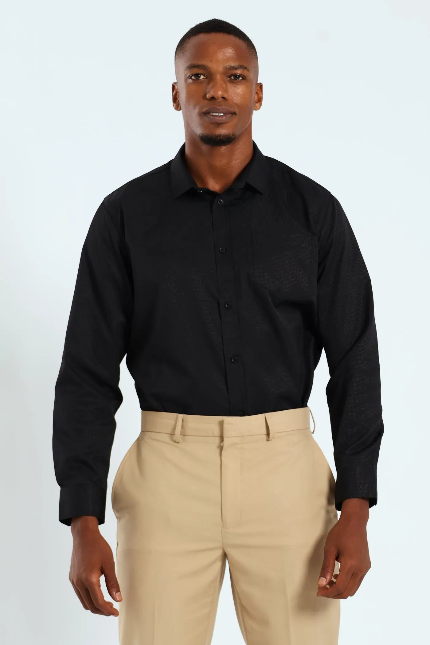 Textured Long Sleeve Shirt - Black