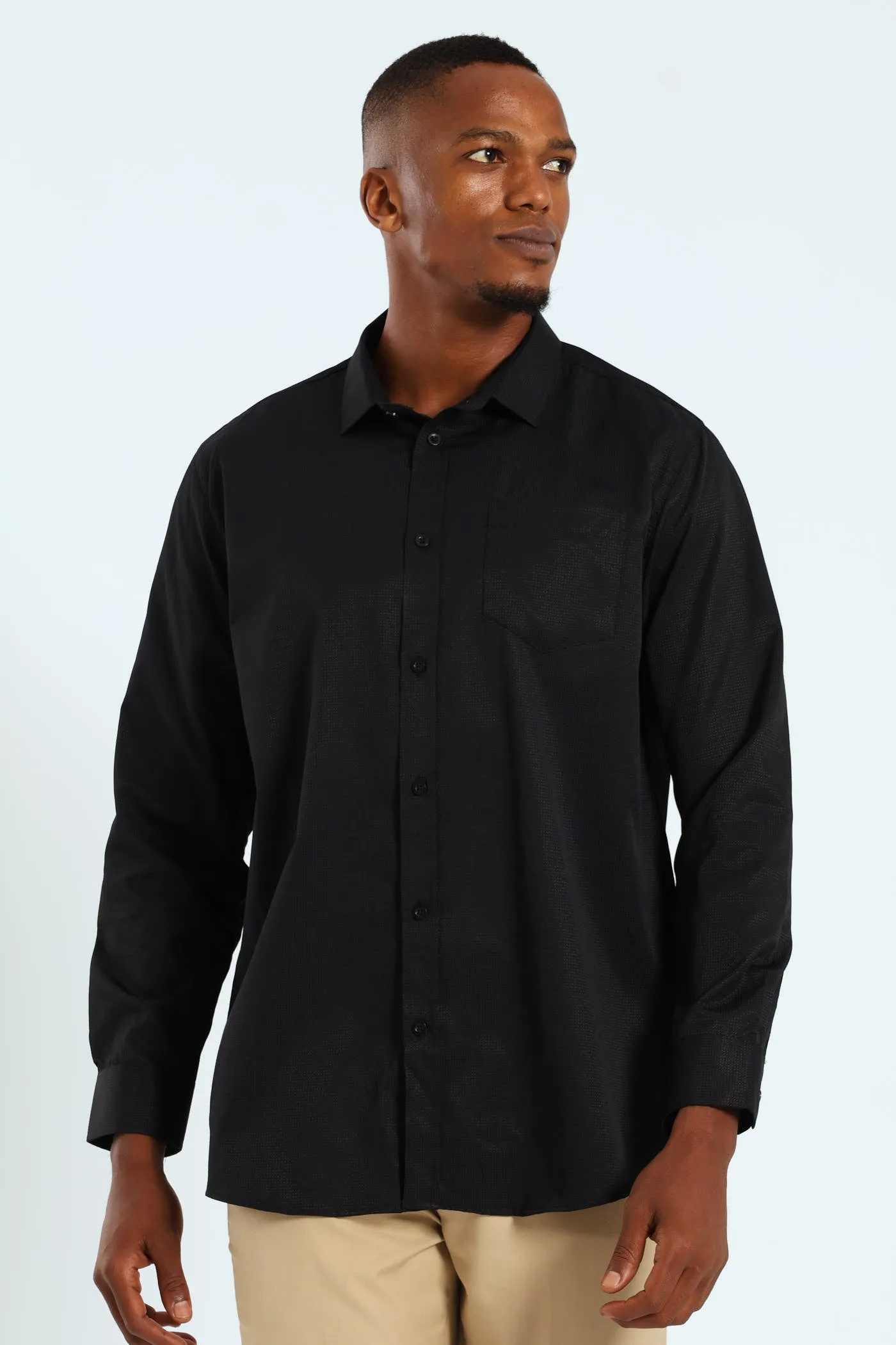 Textured Long Sleeve Shirt - Black