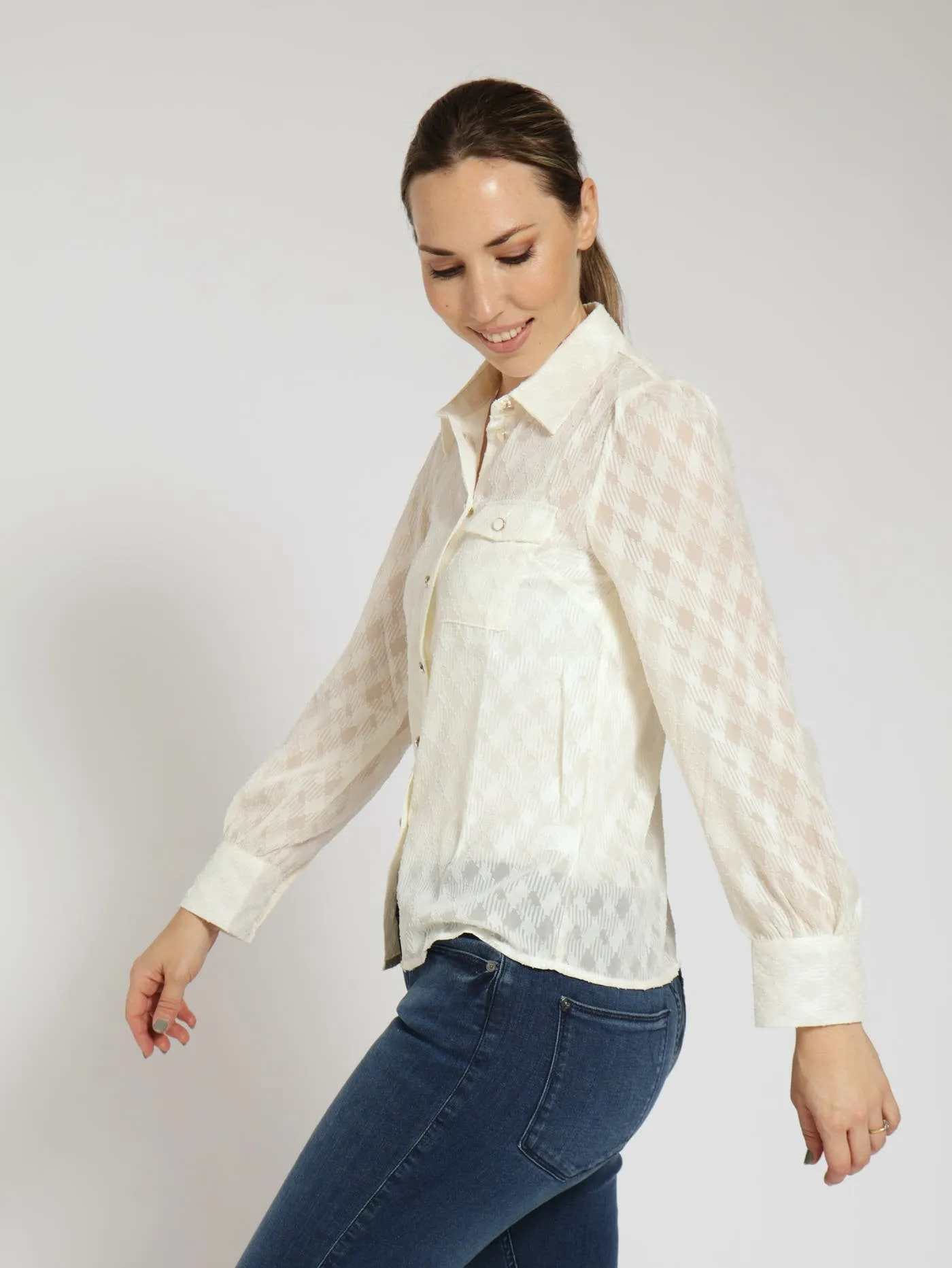 Textured Pocket Detail Shirt - Cream