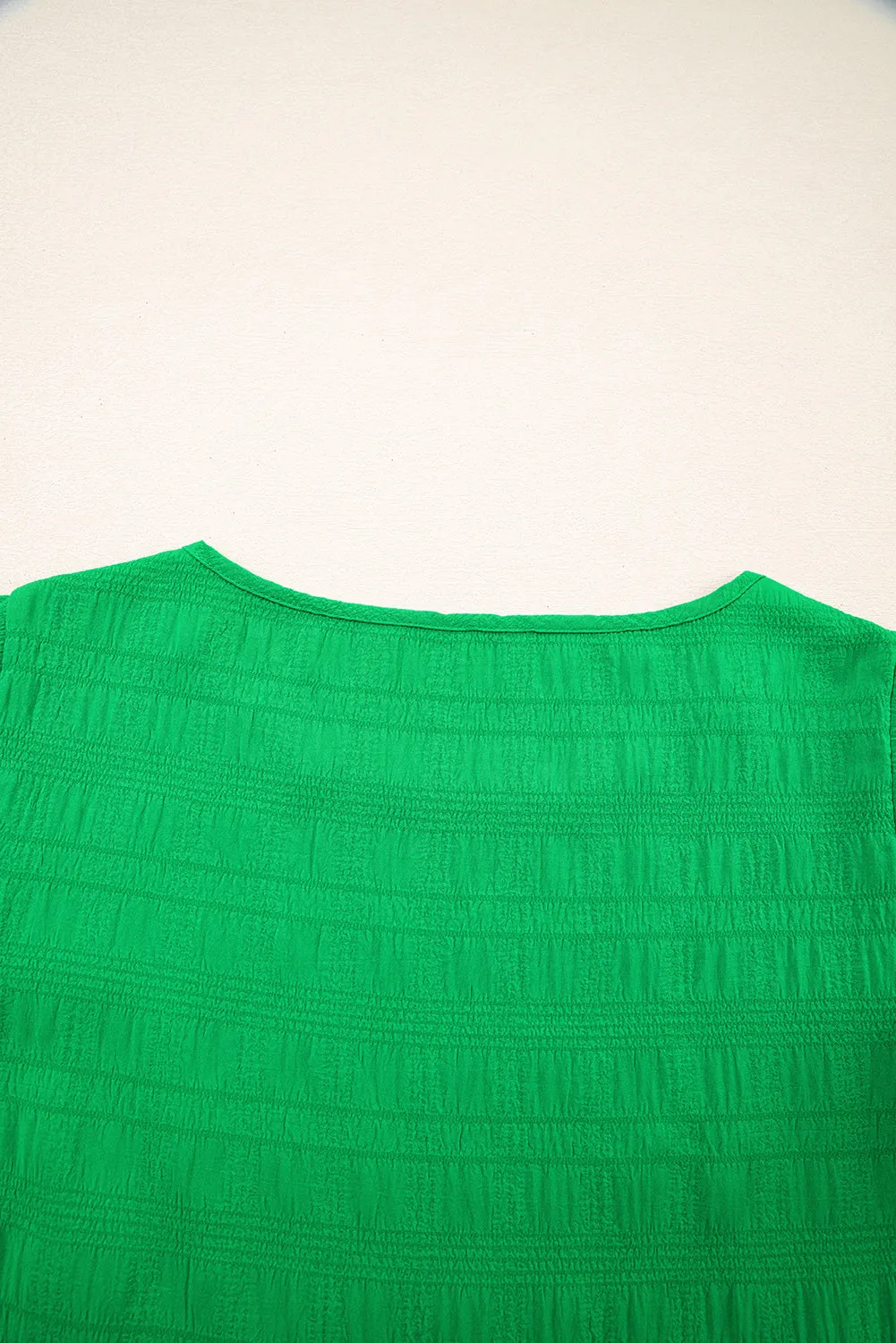 Textured Ruffled Sleeve Round Neck Top