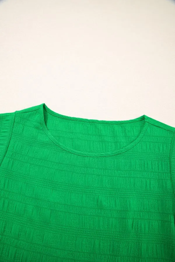 Textured Ruffled Sleeve Round Neck Top