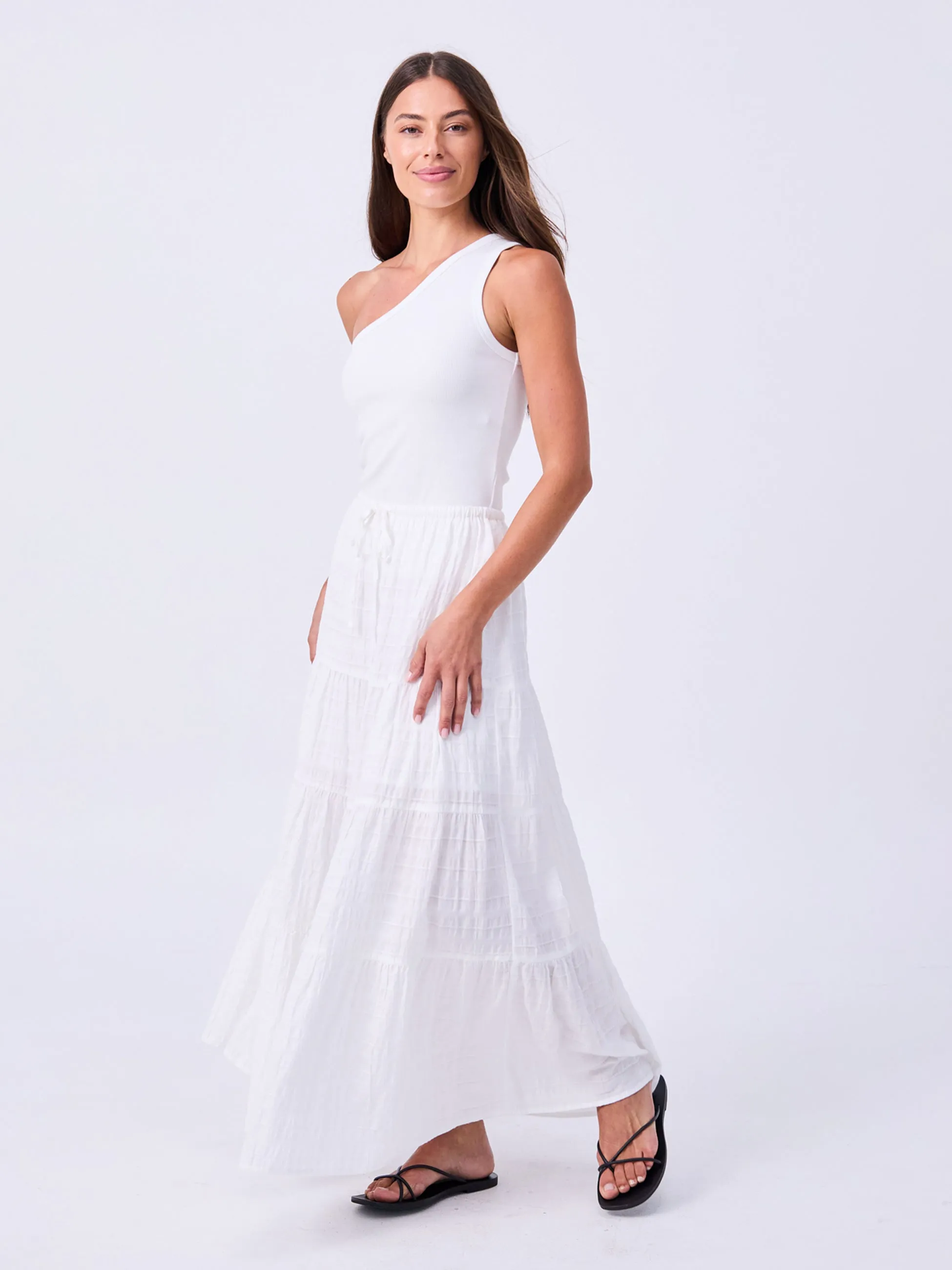 Textured Tiered Skirt - White