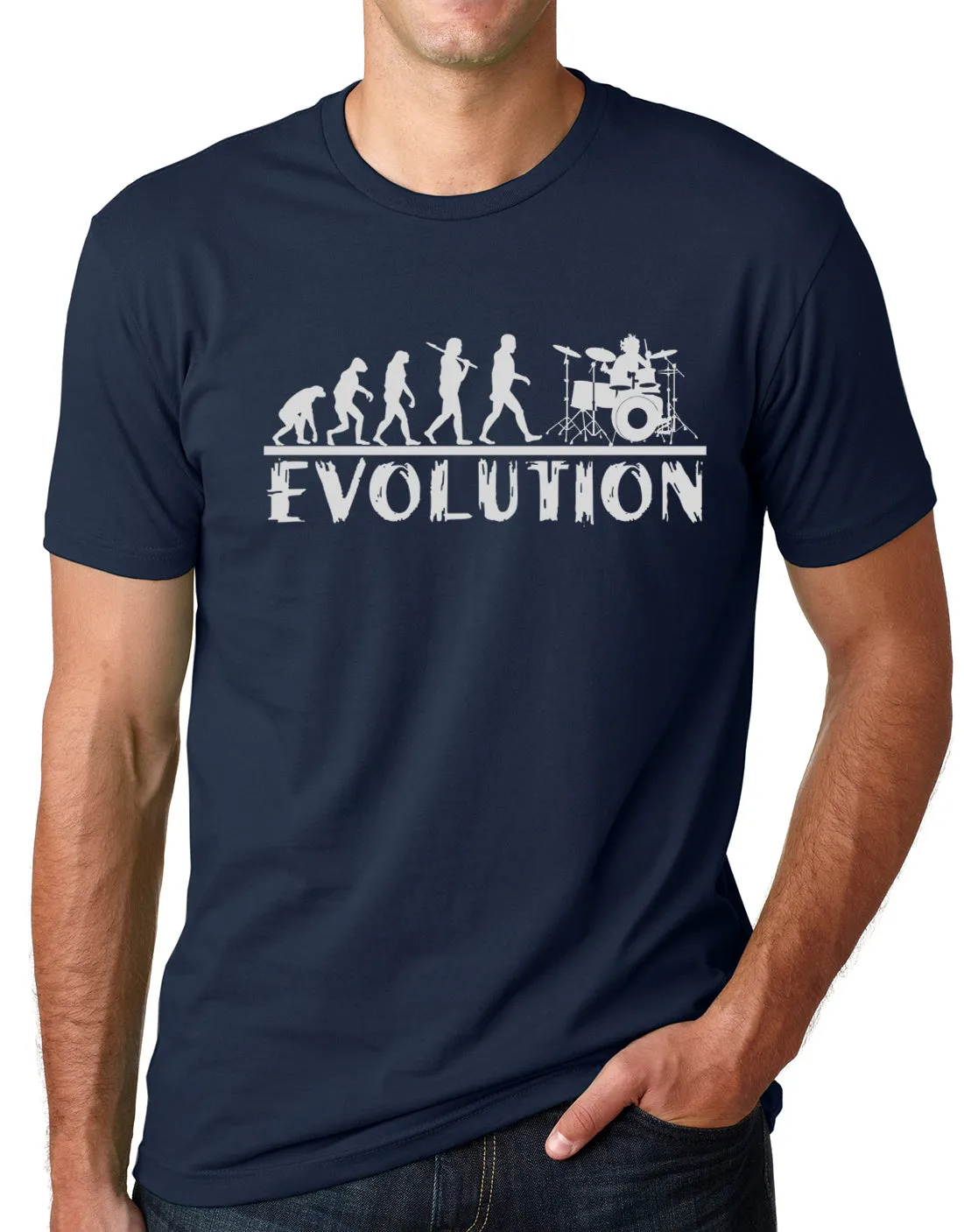 Think Out Loud Apparel Drummer Evolution Funny T-Shirt Musician Drums Humor Tee