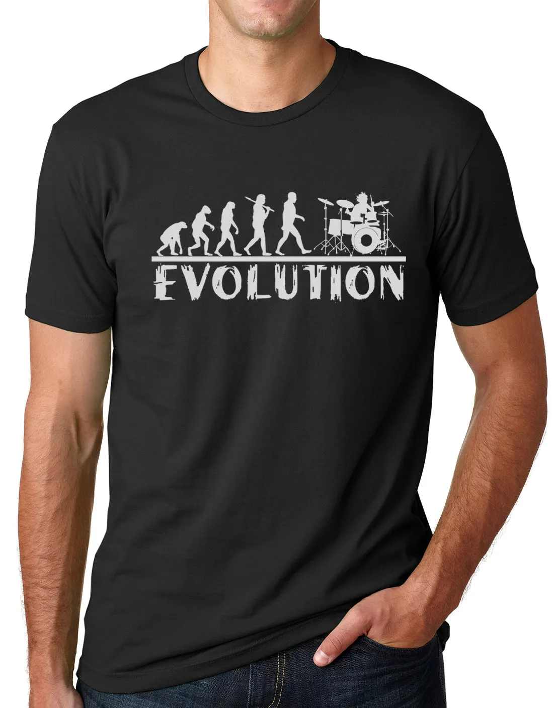 Think Out Loud Apparel Drummer Evolution Funny T-Shirt Musician Drums Humor Tee