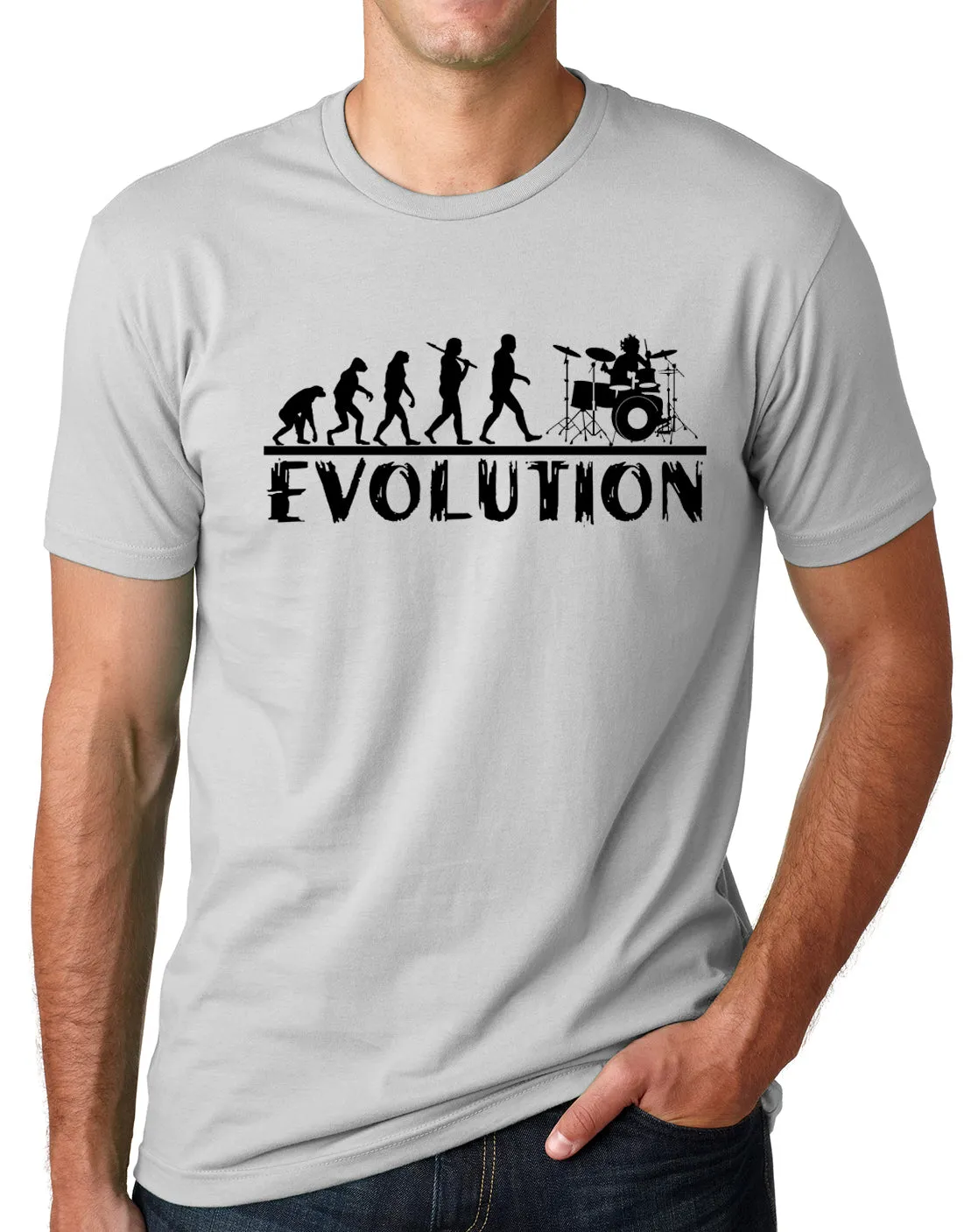 Think Out Loud Apparel Drummer Evolution Funny T-Shirt Musician Drums Humor Tee
