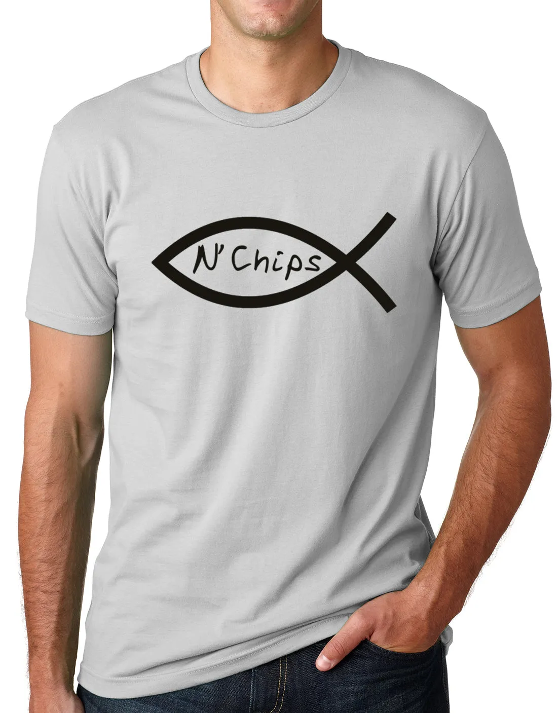 Think Out Loud Apparel Fish and Chips Funny Atheist t Shirt Atheism Humor tee