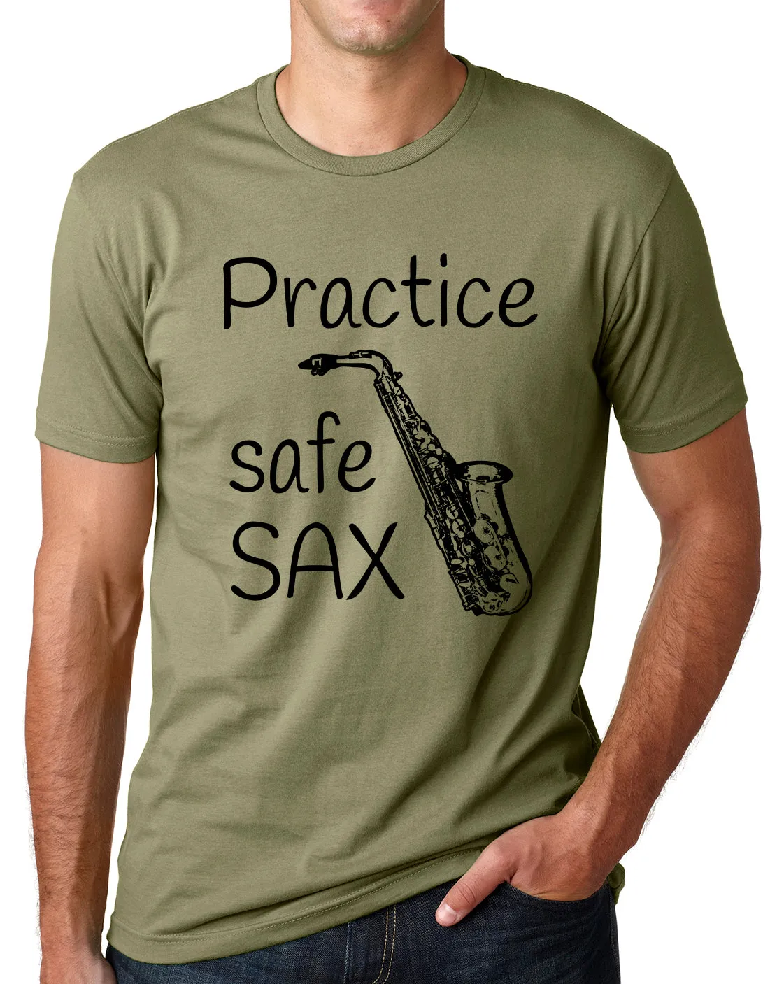 Think Out Loud Apparel Practice Safe Sax Funny Saxophone T Shirt Music Humor Tee T Shirt