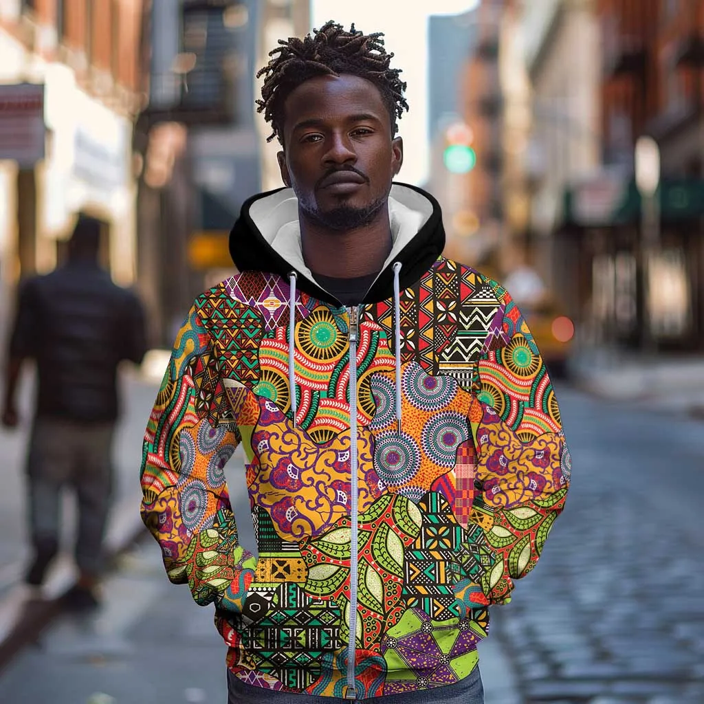 Traditional Ethnic African Vintage Motifs Zip Hoodie LT9