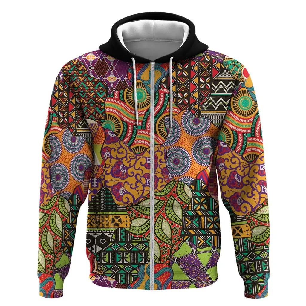 Traditional Ethnic African Vintage Motifs Zip Hoodie LT9