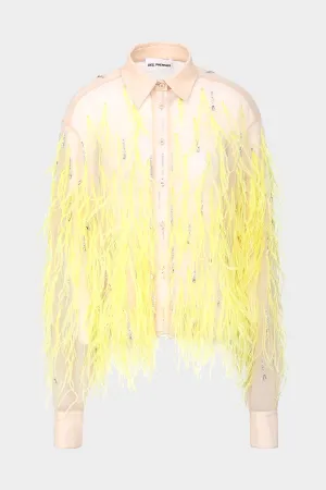 Tulle Feather Embroidered Shirt in Nude