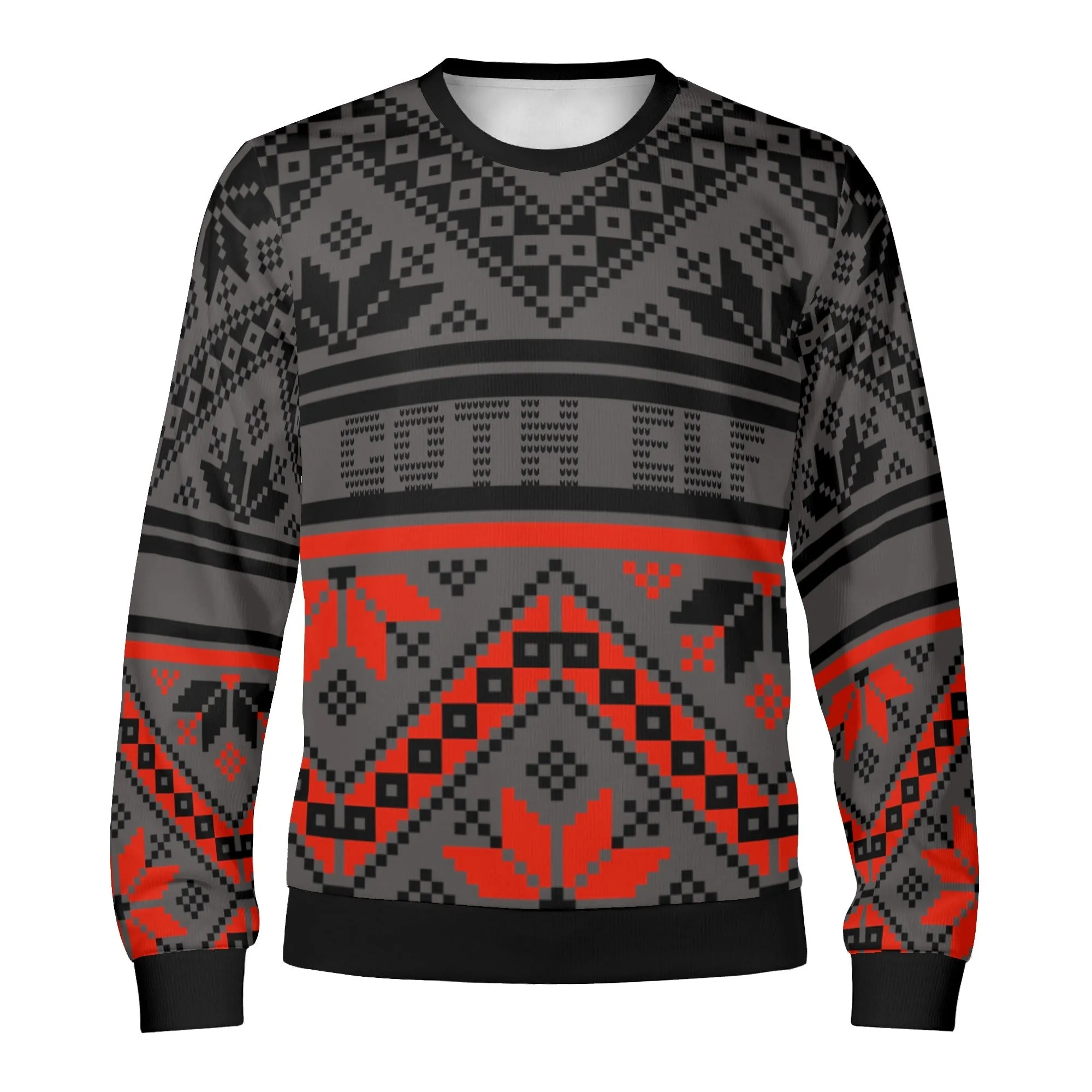 Unisex Goth Elf Printed Ugly Christmas Sweatshirt