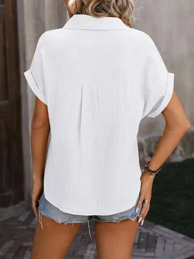Unlock Style: Textured Pocketed Button Up Shirt for Women