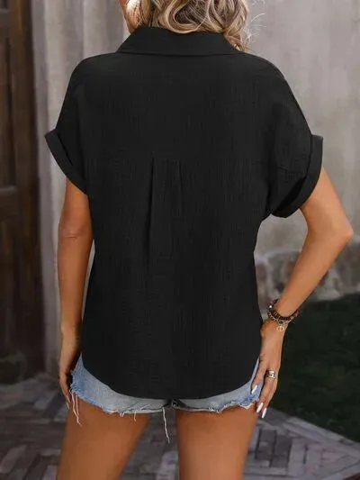 Unlock Style: Textured Pocketed Button Up Shirt for Women