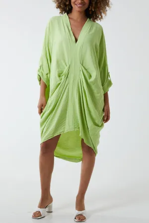 V Neck Draped Midi Dress