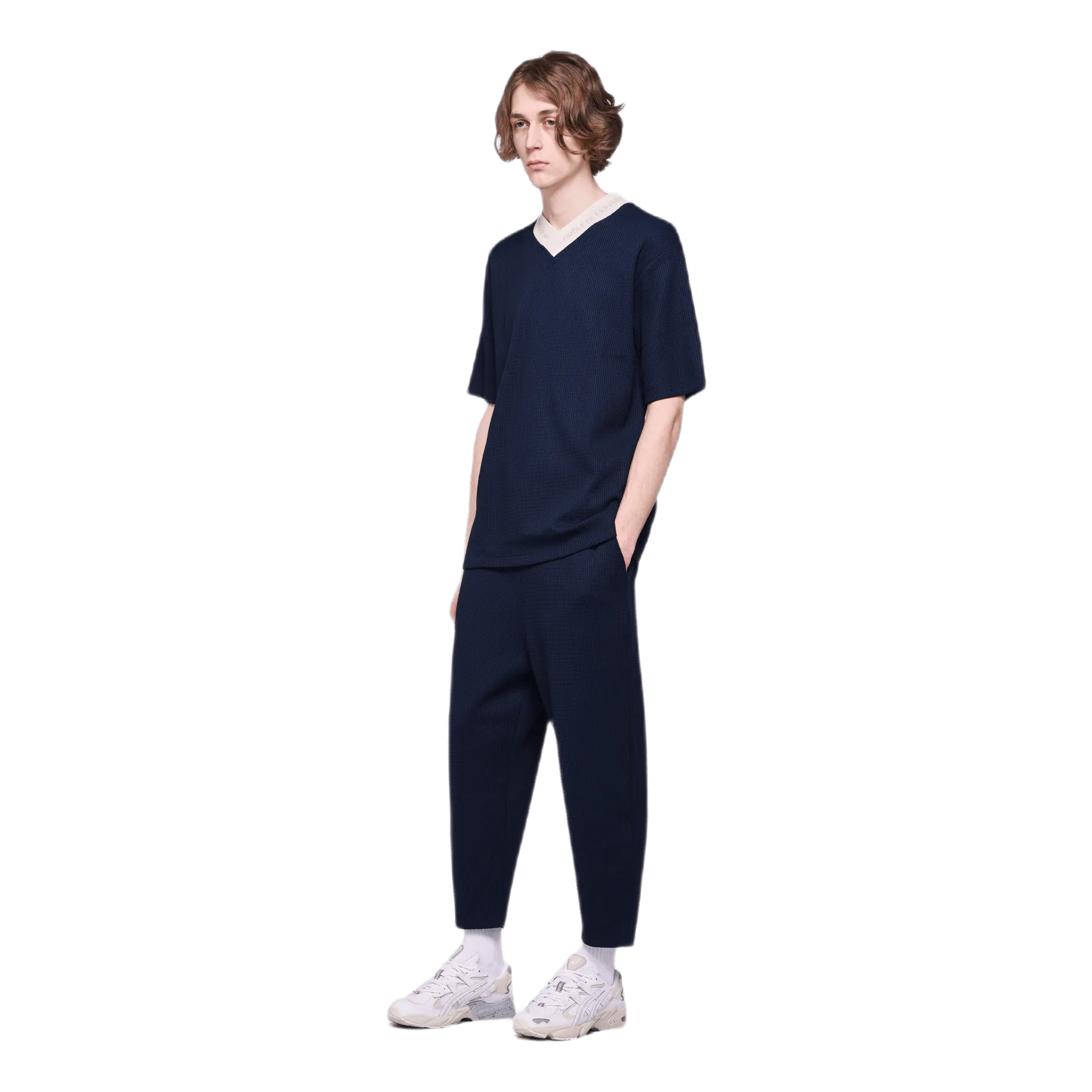 V-neck Textured T-shirt Blue