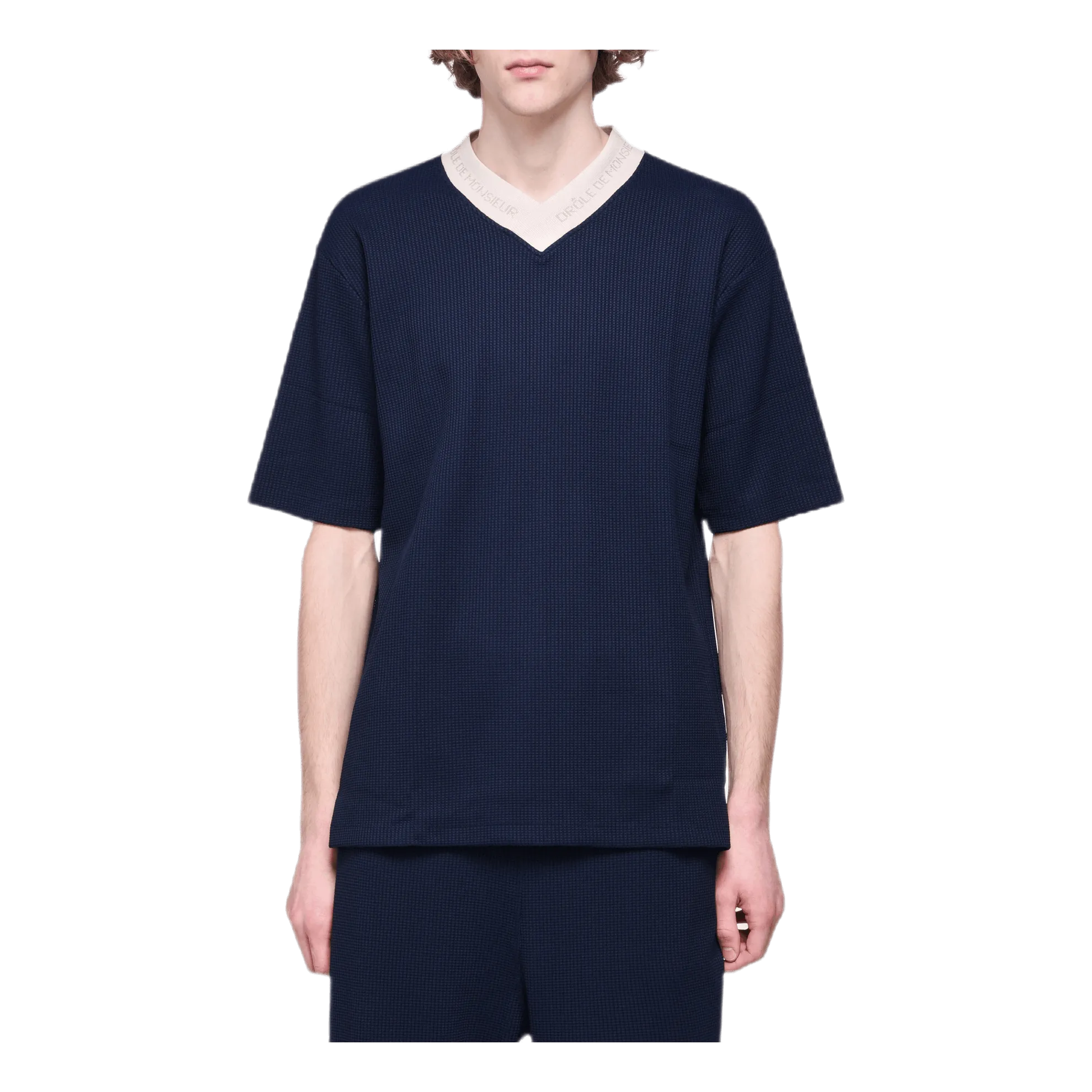 V-neck Textured T-shirt Blue
