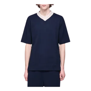 V-neck Textured T-shirt Blue