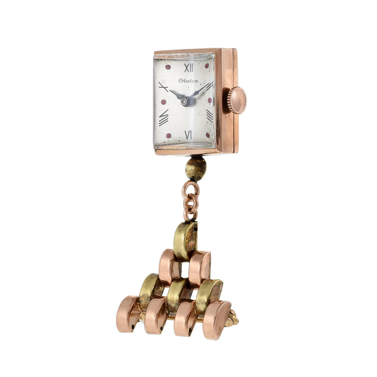 Vintage 1940's Chatan 14KT Gold Brooch Pin Watch