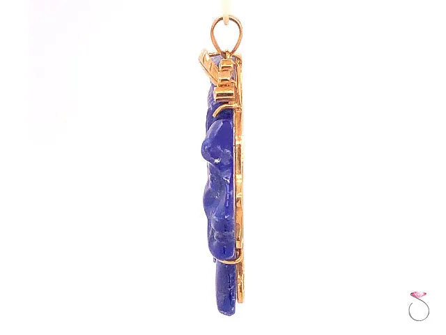Vintage Carved Lapis Lazuli Indian Head and Diamond Pendant