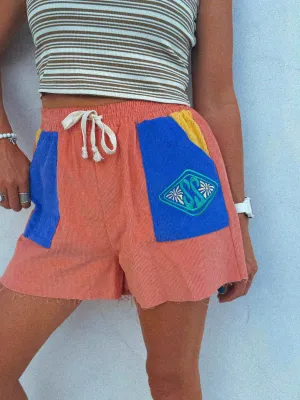 Vintage cord relaxed retro block surf short - Orange / purple / yellow - Ladies