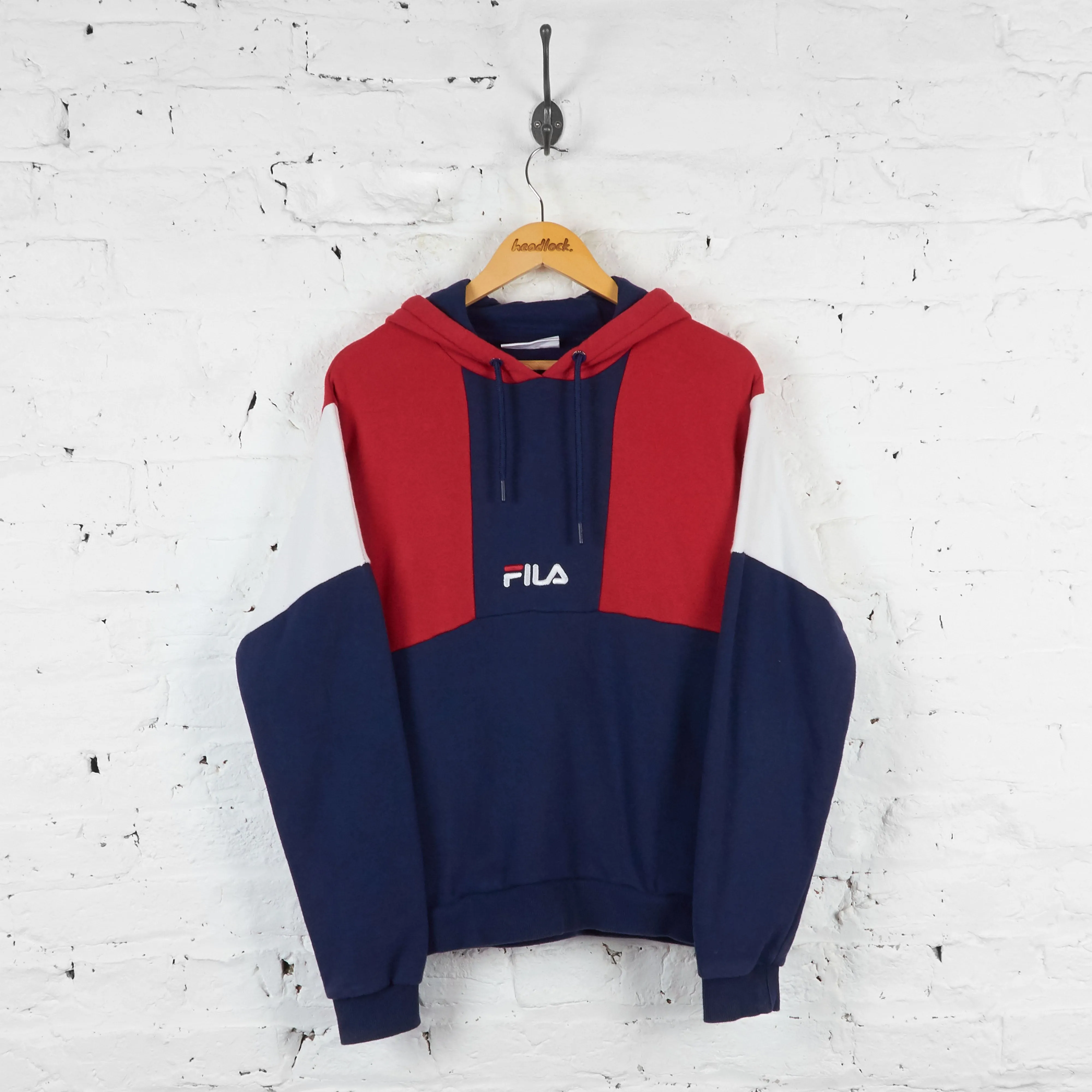 Vintage Fila Colour Block Hoodie - Red/Blue - M