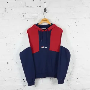 Vintage Fila Colour Block Hoodie - Red/Blue - M