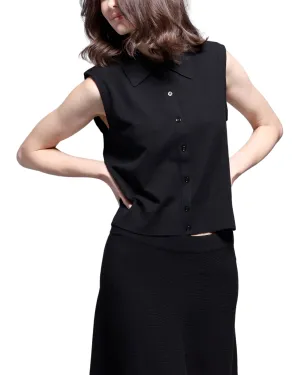 Viscose Button Front Sleeveless Polo (Black)