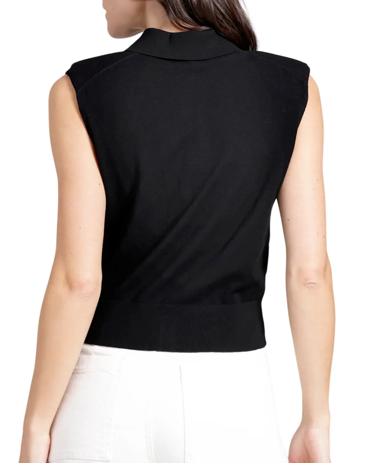 Viscose Button Front Sleeveless Polo (Black)