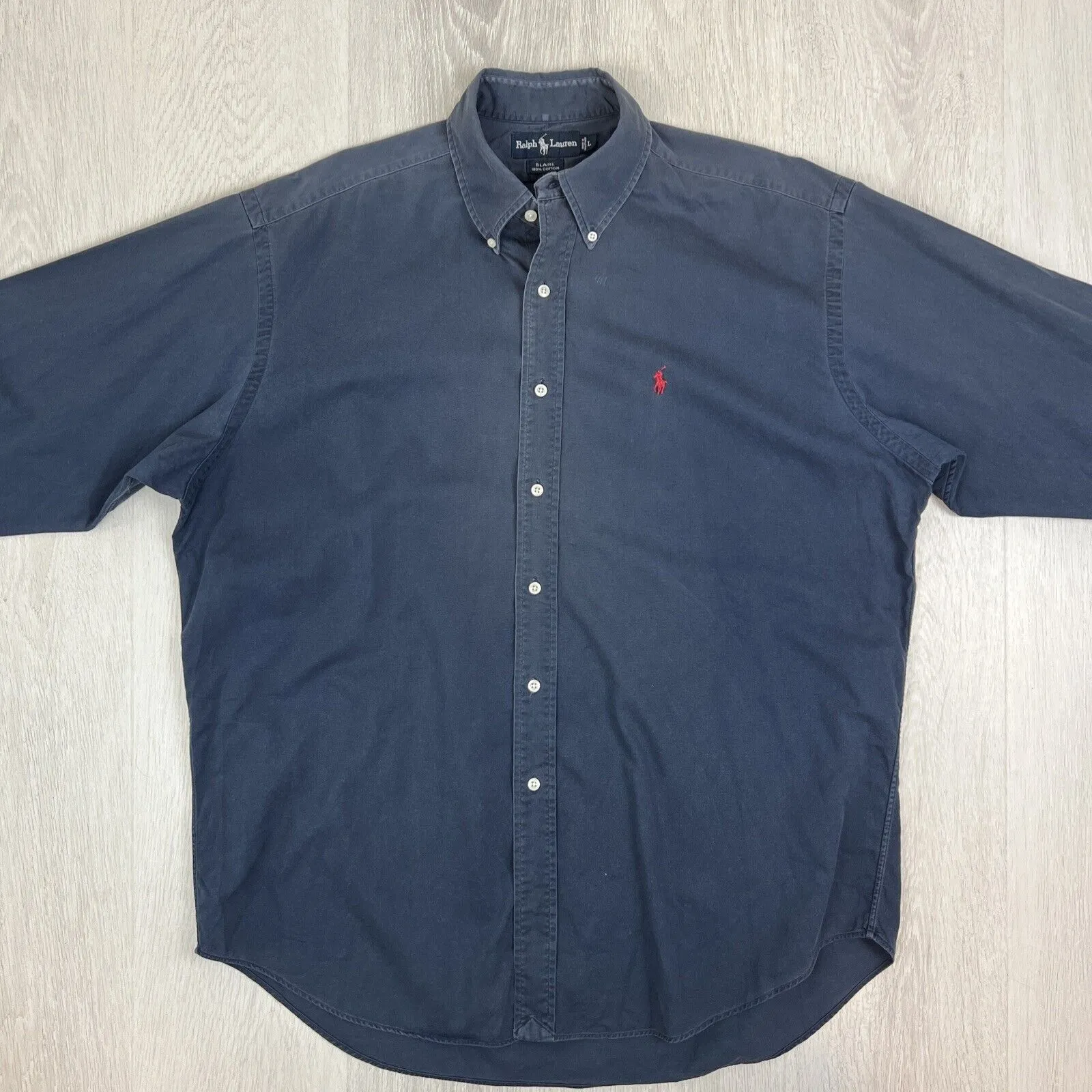 VTG Ralph Lauren Mens Navy Blue 'Blaire' Long Sleeve Button Up Shirt Size Large