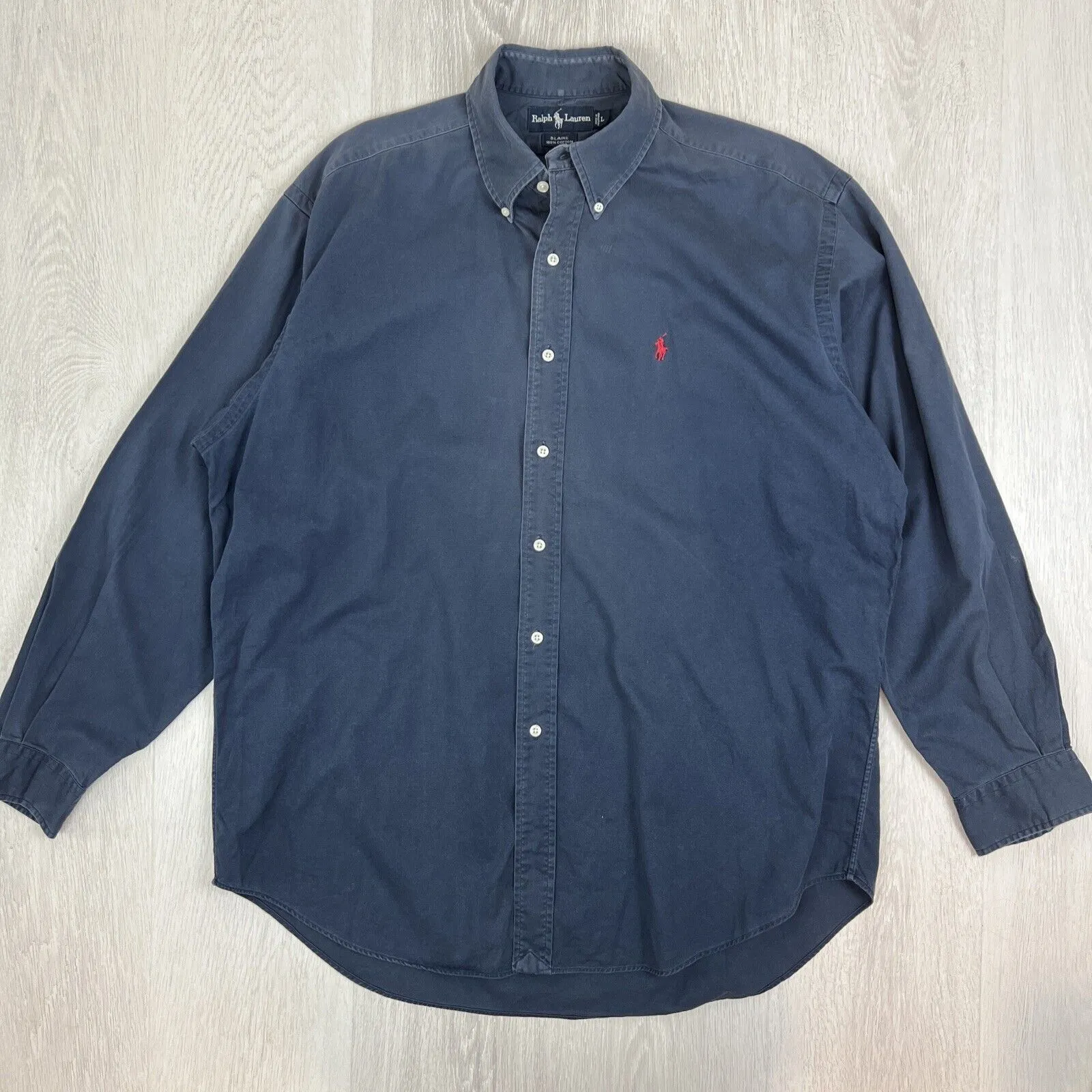 VTG Ralph Lauren Mens Navy Blue 'Blaire' Long Sleeve Button Up Shirt Size Large