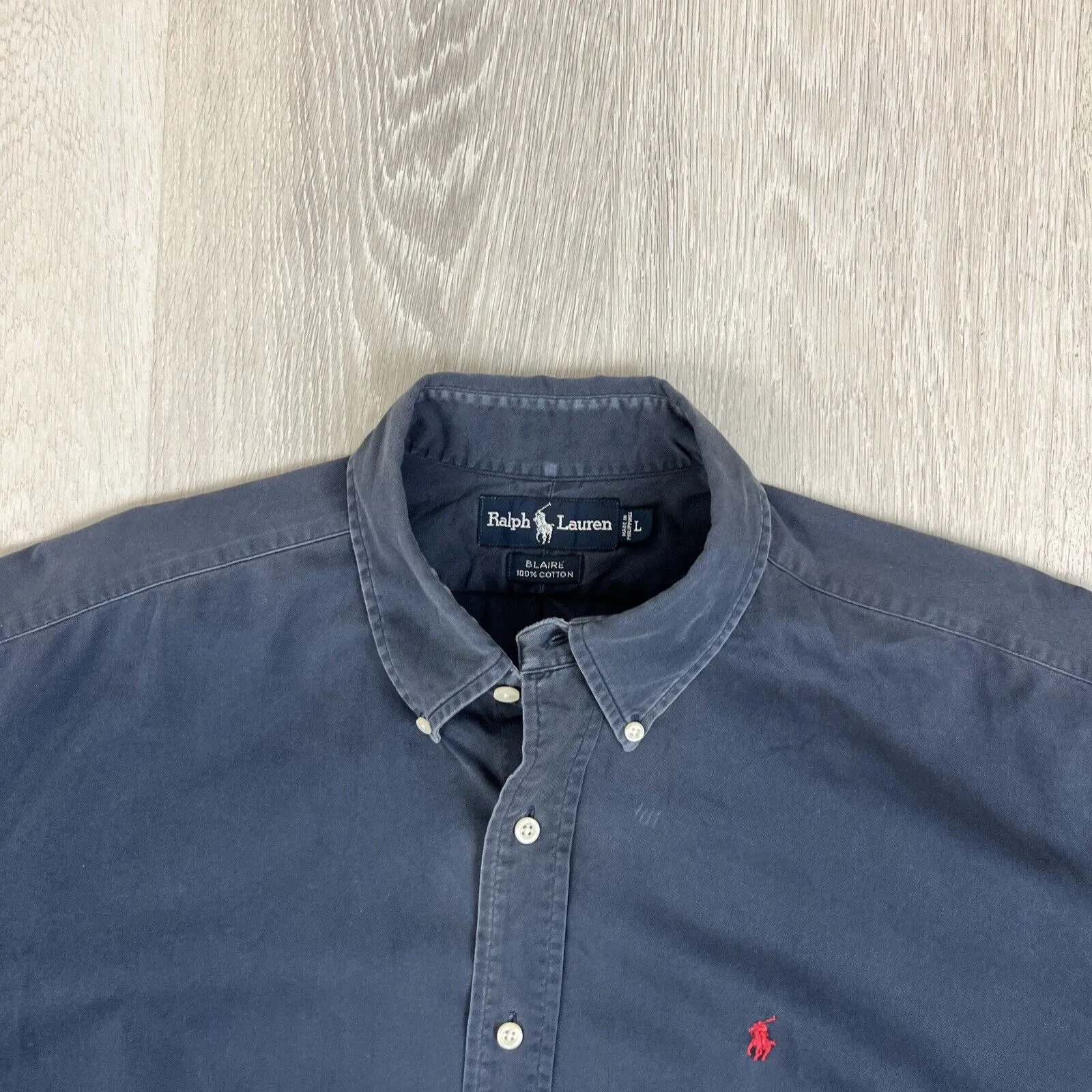VTG Ralph Lauren Mens Navy Blue 'Blaire' Long Sleeve Button Up Shirt Size Large