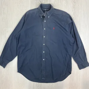 VTG Ralph Lauren Mens Navy Blue 'Blaire' Long Sleeve Button Up Shirt Size Large