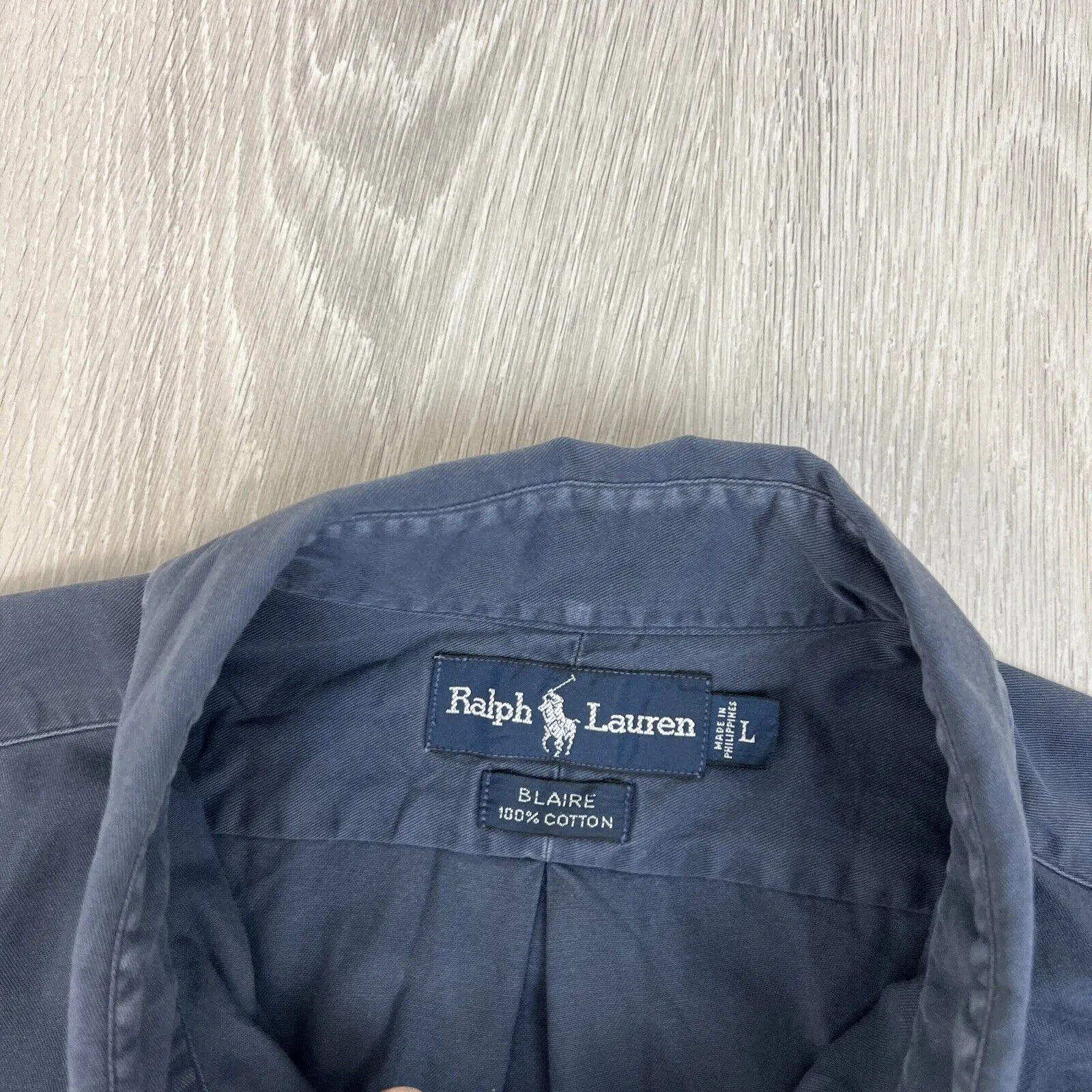VTG Ralph Lauren Mens Navy Blue 'Blaire' Long Sleeve Button Up Shirt Size Large