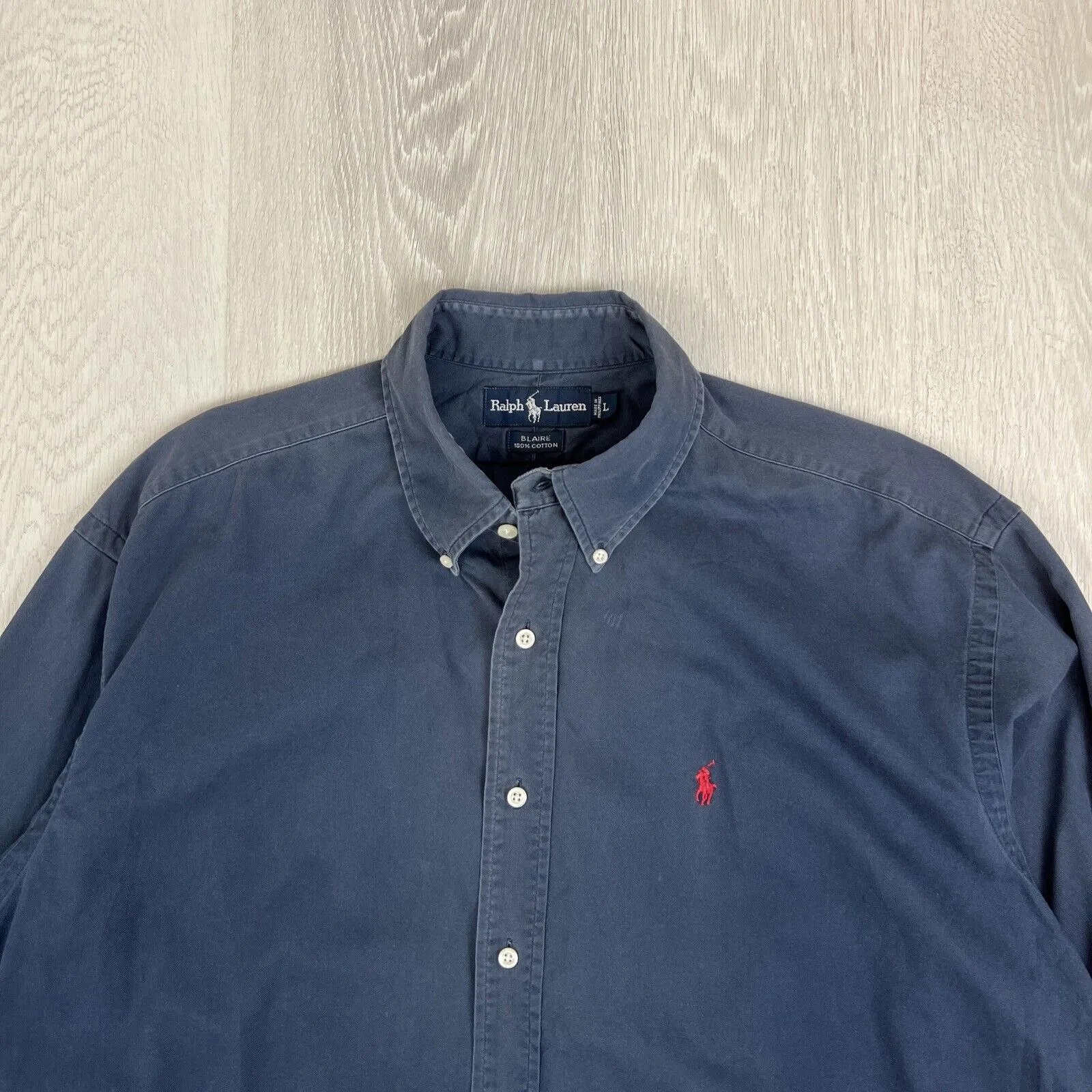VTG Ralph Lauren Mens Navy Blue 'Blaire' Long Sleeve Button Up Shirt Size Large