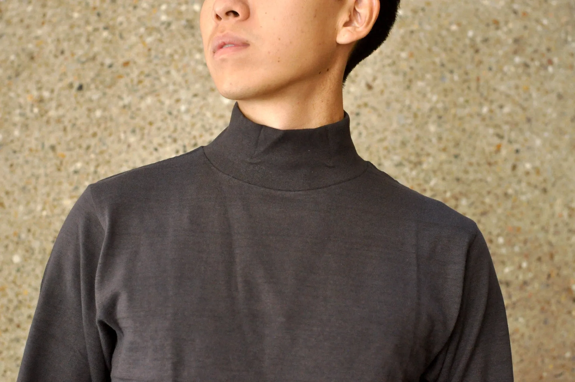 Warehouse 5.5oz "Bamboo Textured" L/S High Neck Tee (Black)