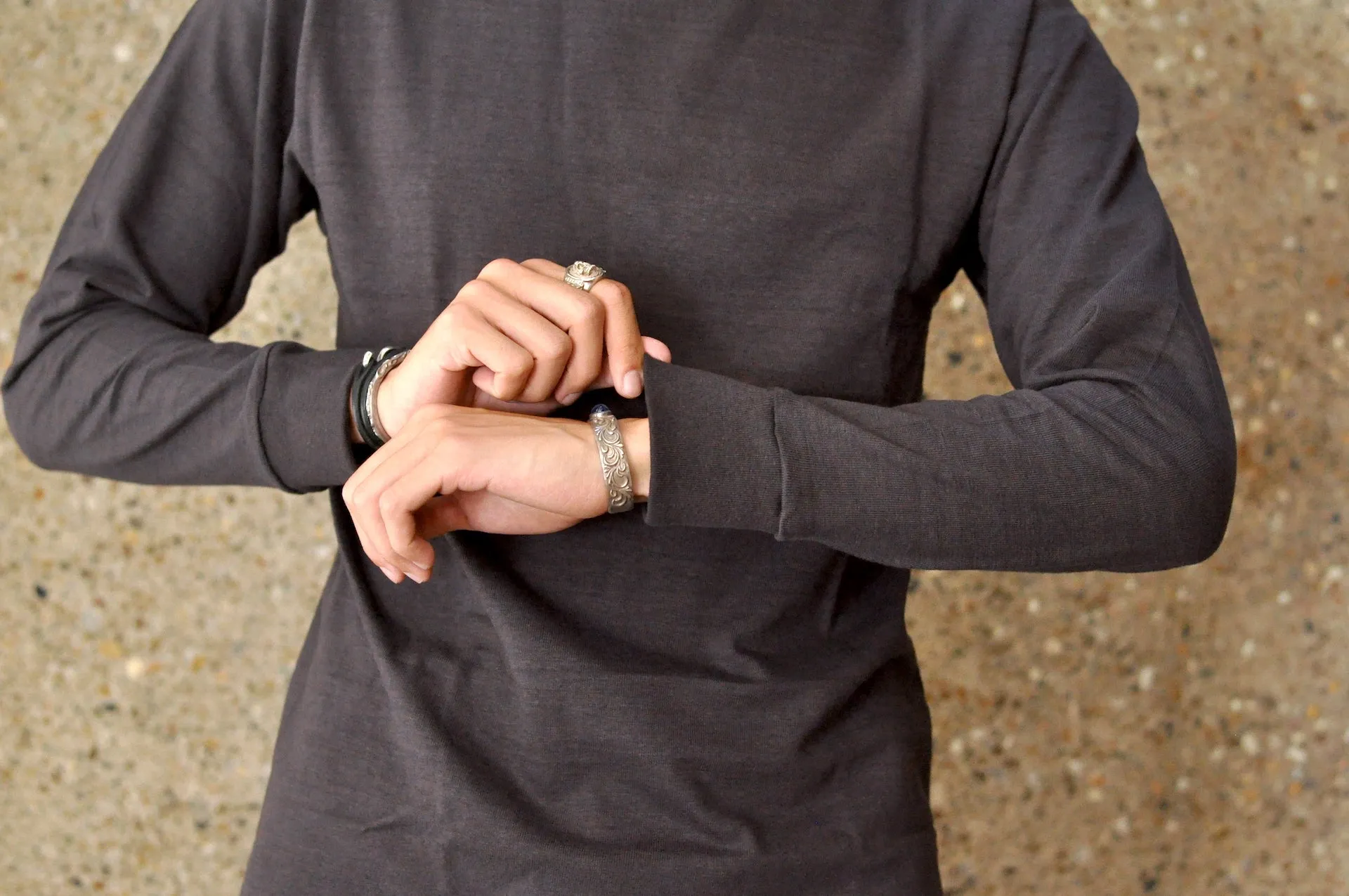 Warehouse 5.5oz "Bamboo Textured" L/S High Neck Tee (Black)