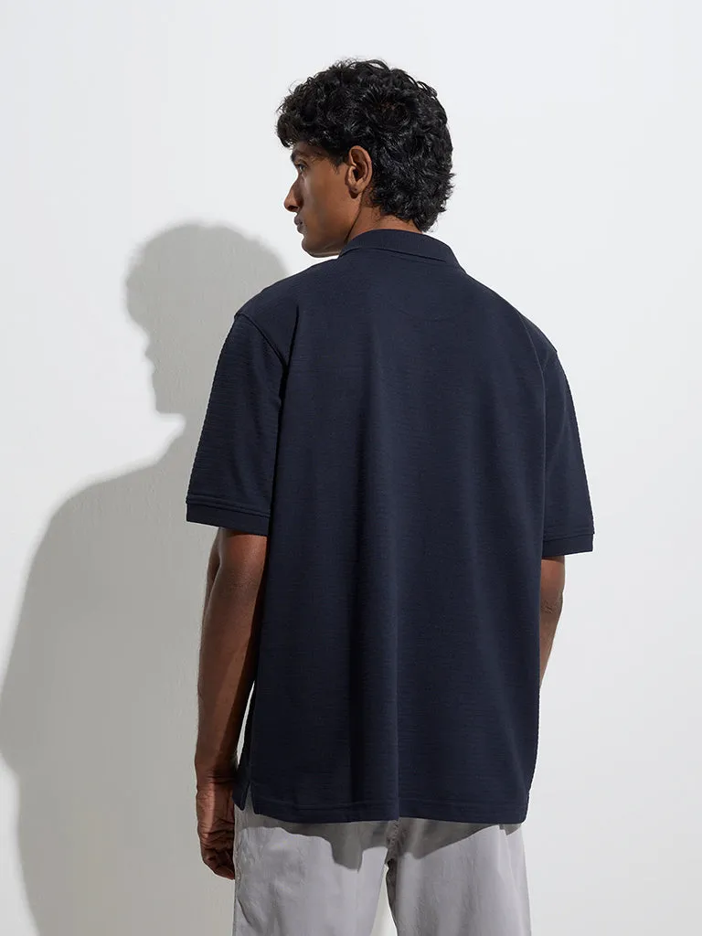 WES Casuals Navy Relaxed-Fit Cotton-Blend Polo T-Shirt