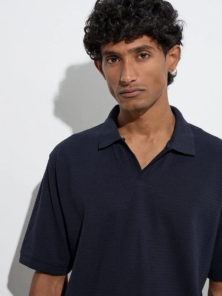 WES Casuals Navy Relaxed-Fit Cotton-Blend Polo T-Shirt