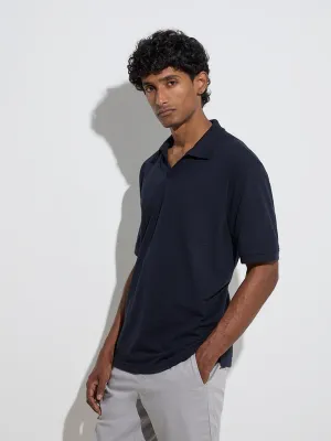 WES Casuals Navy Relaxed-Fit Cotton-Blend Polo T-Shirt