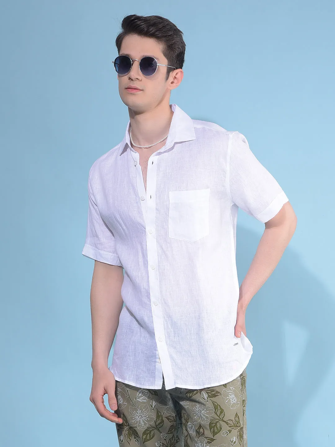 White Textured Linen Shirt