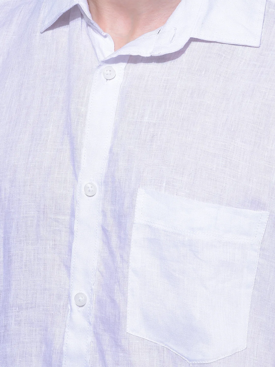 White Textured Linen Shirt