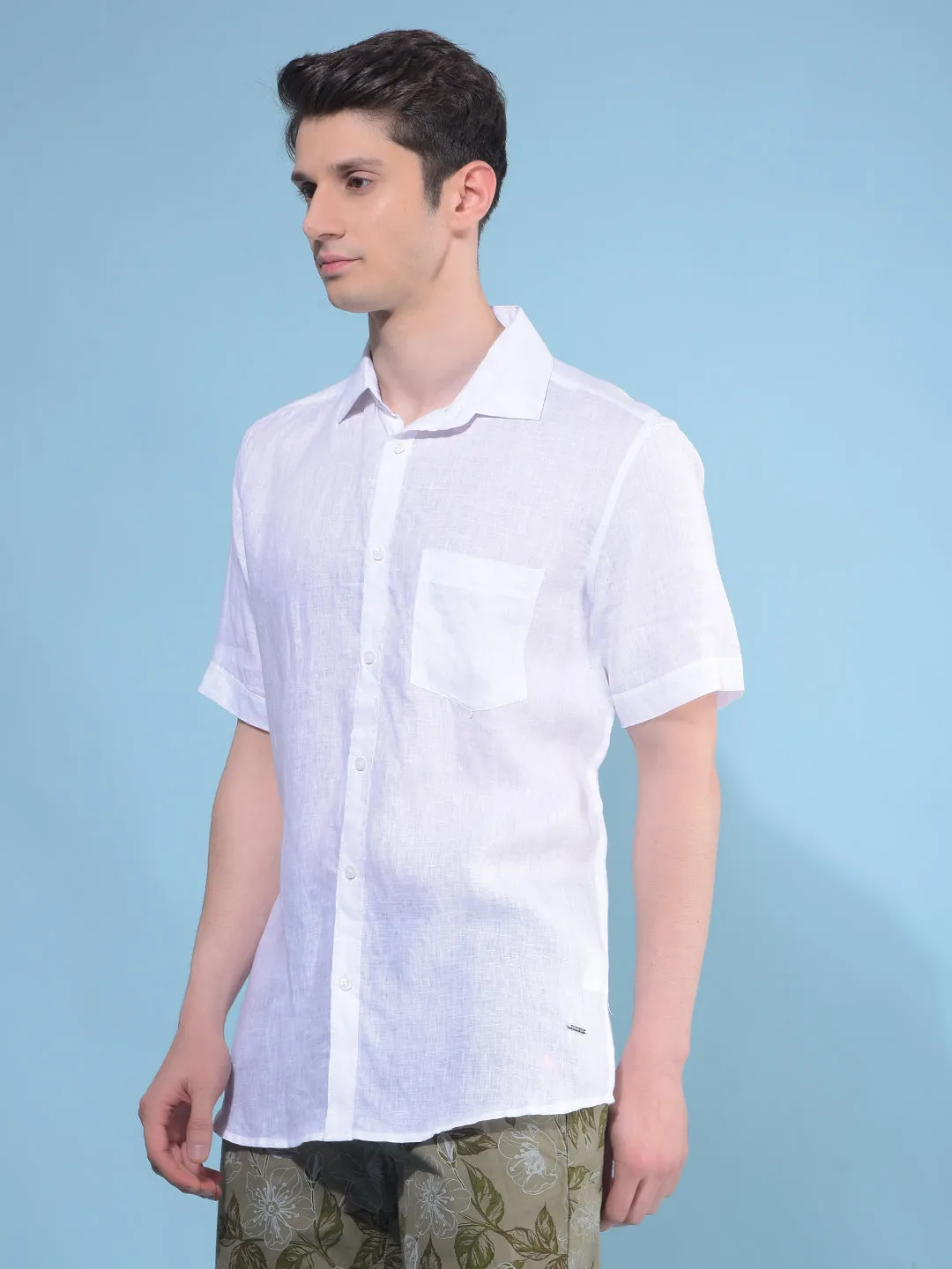 White Textured Linen Shirt