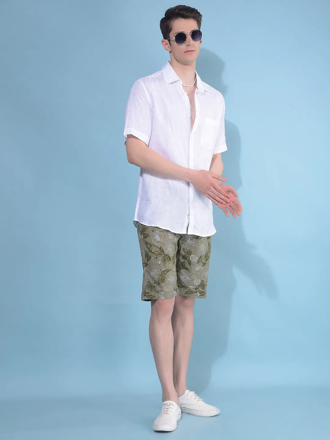 White Textured Linen Shirt
