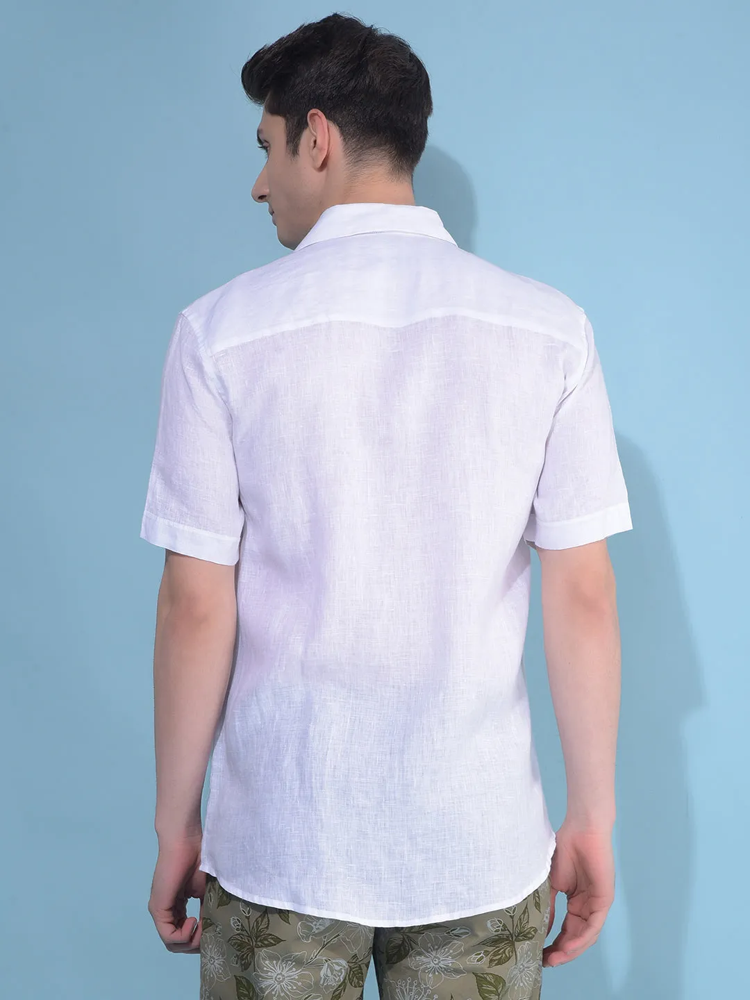 White Textured Linen Shirt