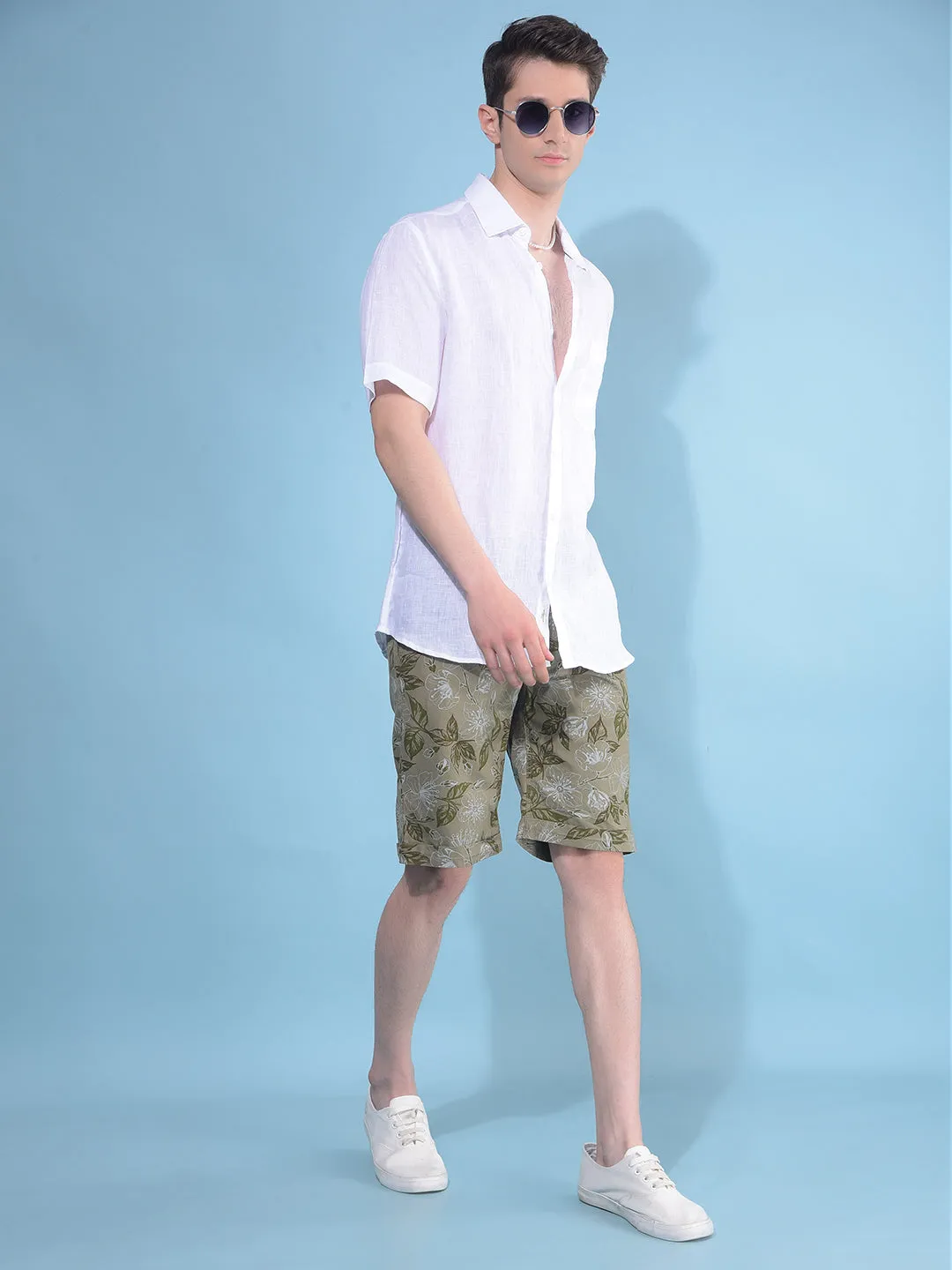 White Textured Linen Shirt