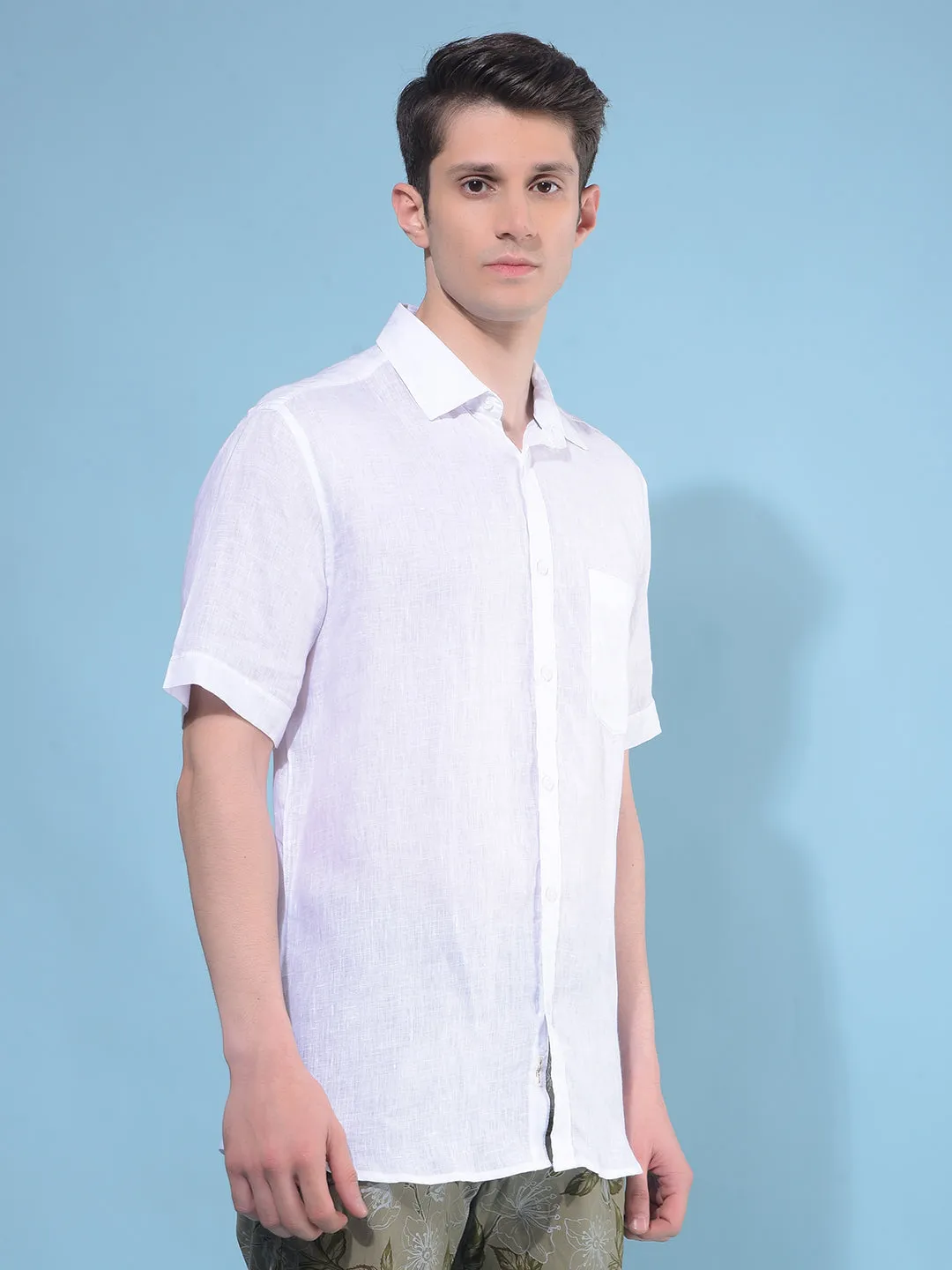 White Textured Linen Shirt