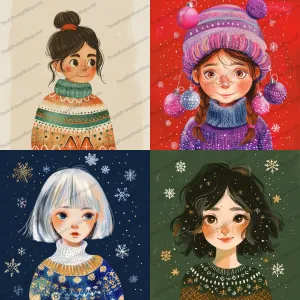 Winter Fashion Illustrations AI MidJourney Image Prompt, 8826