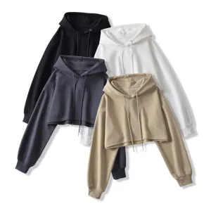 Women Crop Hoodie Long Sleeve